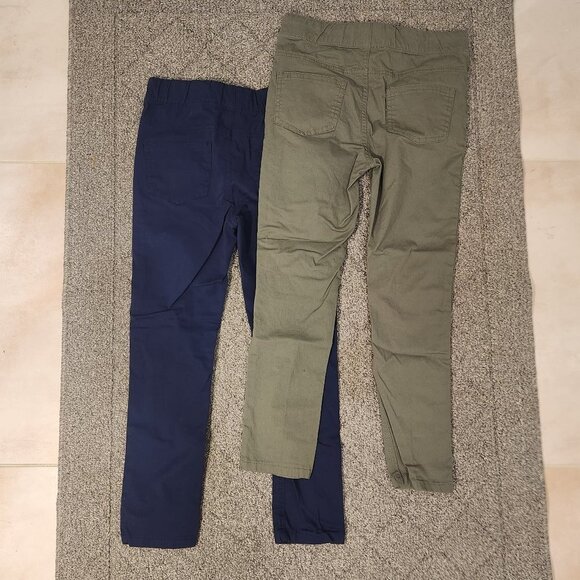 Andy & Evan Pants Khaki Straight Elastic Waist Lot of 2 Green Navy - Size 8 - Picture 2 of 4